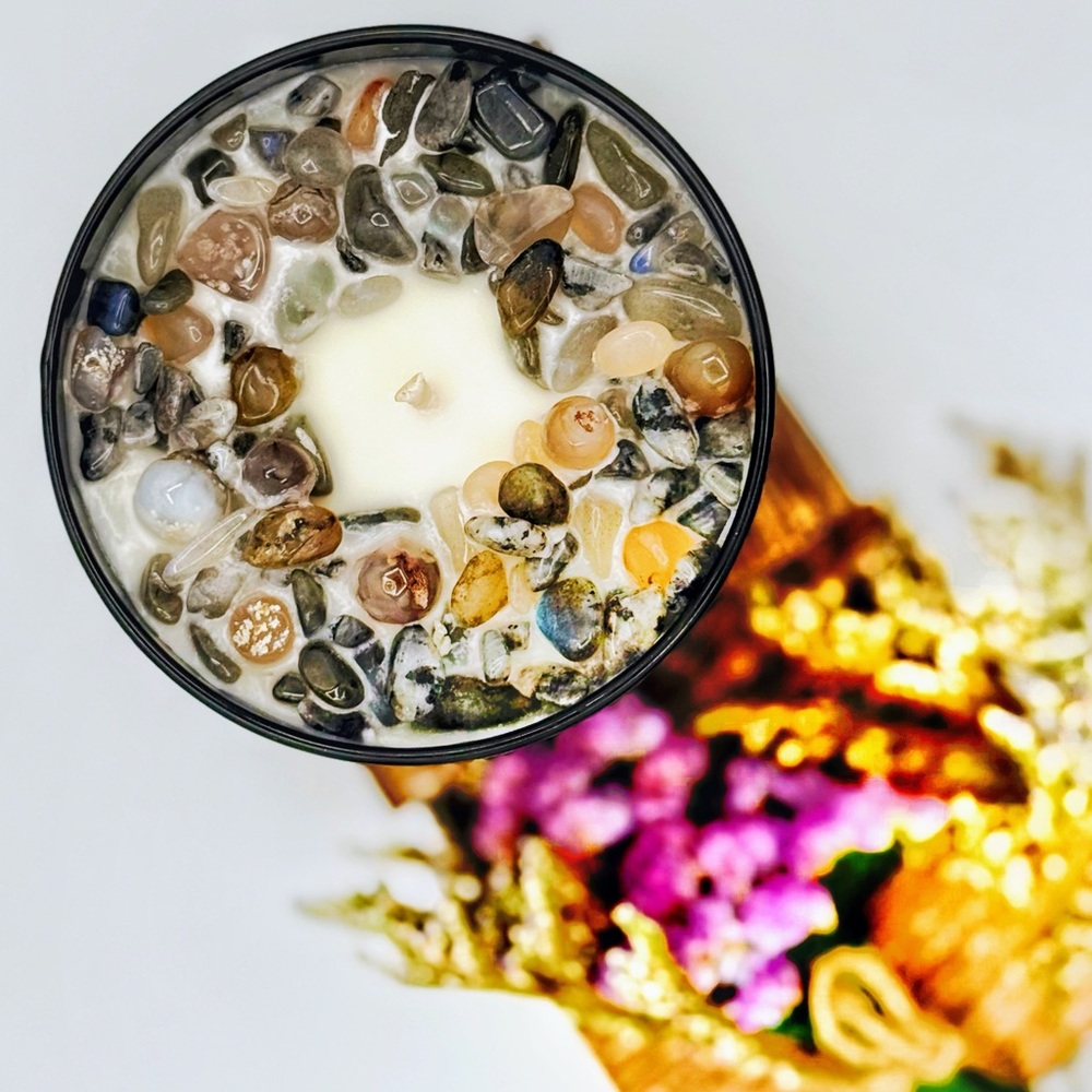Moonflower Crystal Candle for manifestation + intention, delicate garden scent
